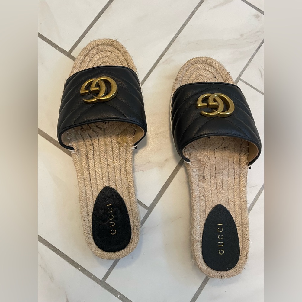 Designer Inspired Leather Espadrille Slide with Double G